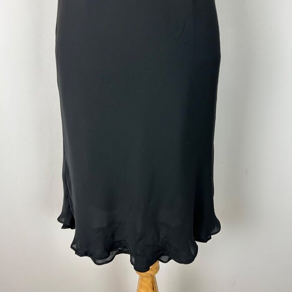 Vintage Y2K Ann Taylor Black Silk Halter Dress Ruffle Hem Cocktail Size 6P Women - Picture 3 of 5